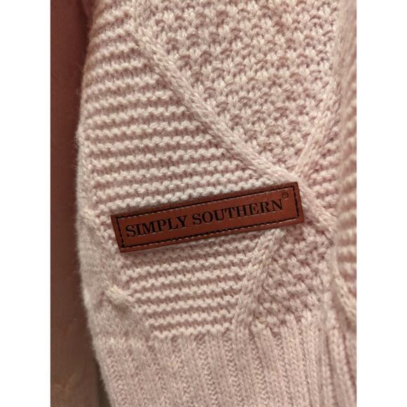 Simply Southern Womens L Fringe Sleeve Pullover Sweater Pink Cable Knit - Picture 2 of 7